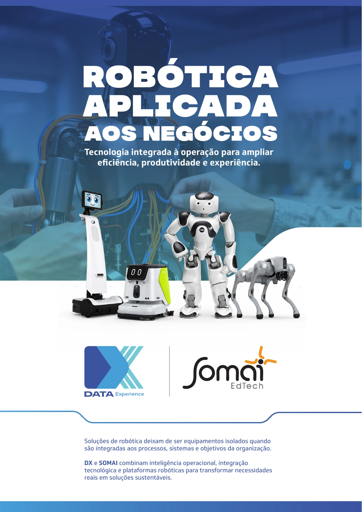 Capa do guia Robótica Aplicada aos Negócios, DX e SOMAI